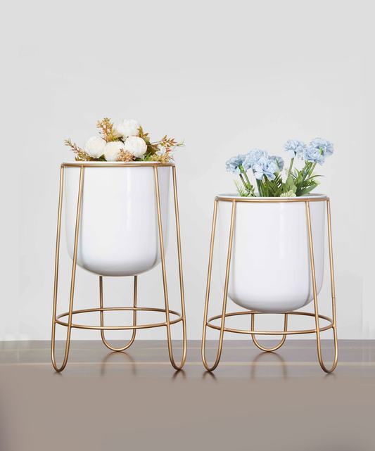 Florence White & Gold Planters Set of 2