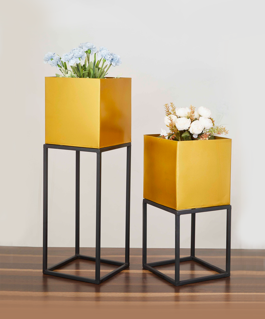 Lisbon Black & Gold Square Planters Set of 2