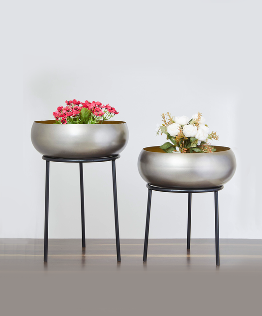 Colombo Silver & Black Planters Set of 2