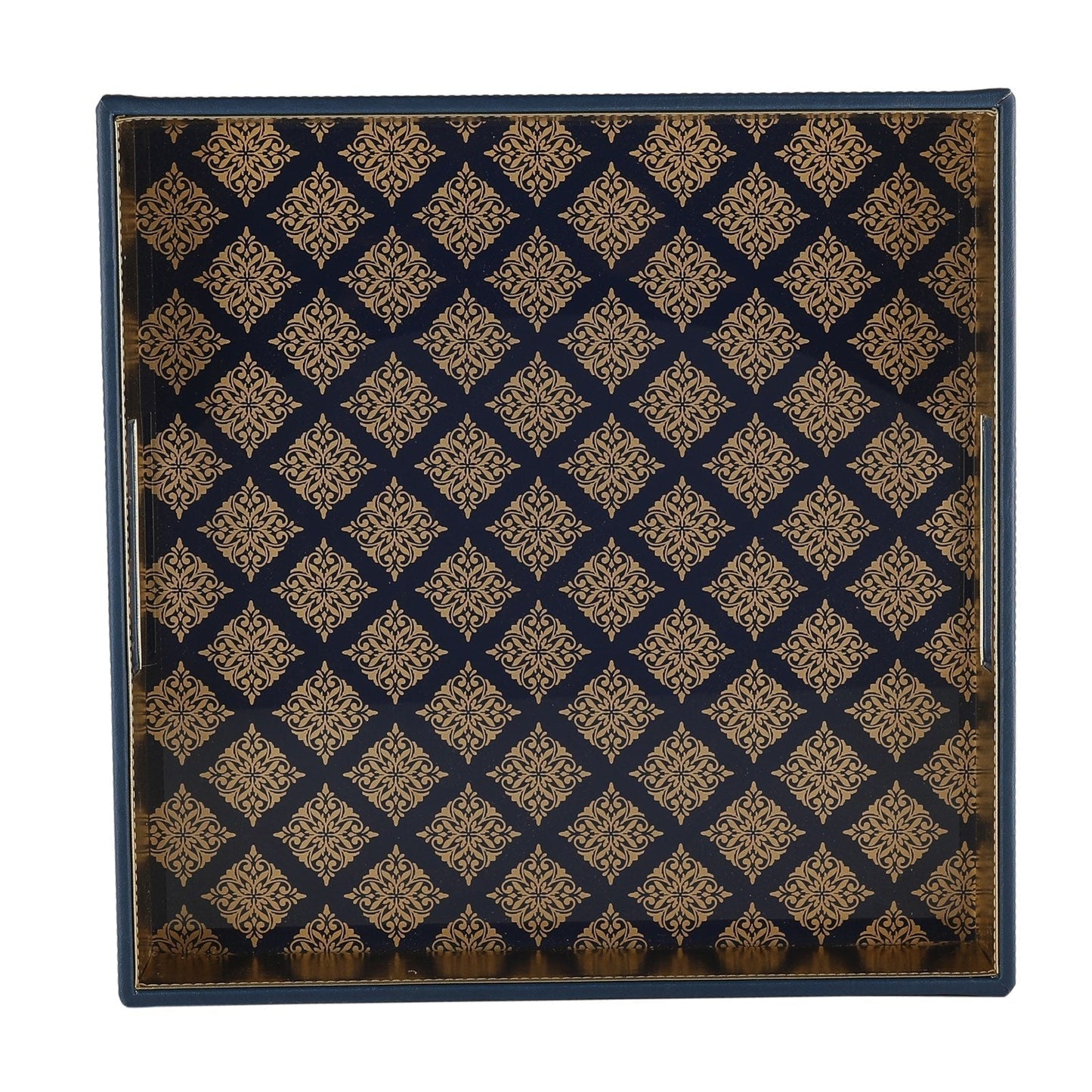 Bikaner Royal Blue Glass Printed Square Tray