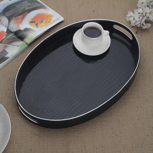 Aurora Black & Silver Oval Tray