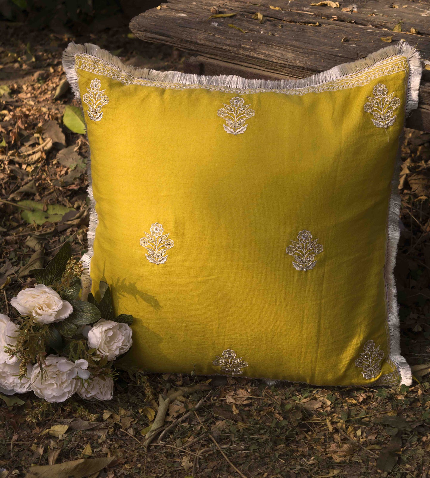 Roohi Yellow Embroidered Cushion