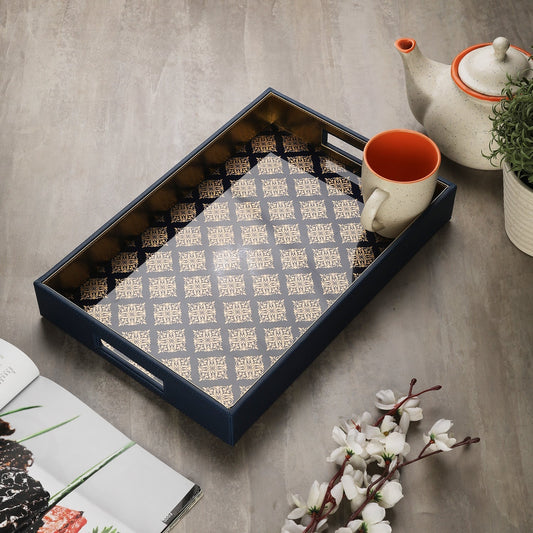 Bikaner Royal Blue Glass Printed Rectangle Tray