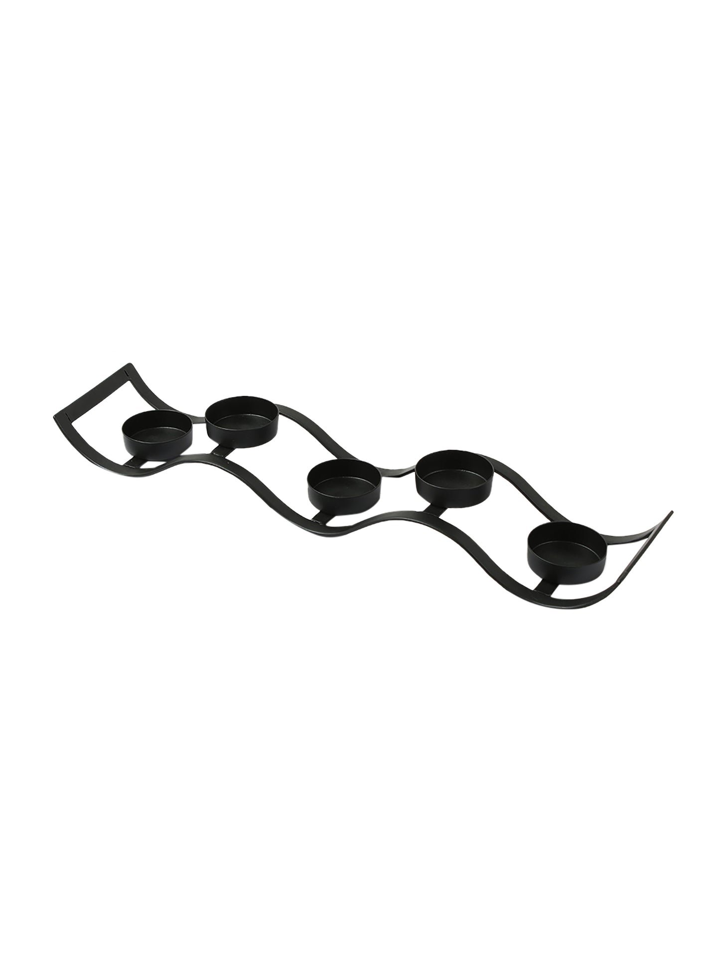 Black Iron Wave Votive Candle Holder with Five Clear Glass Cups