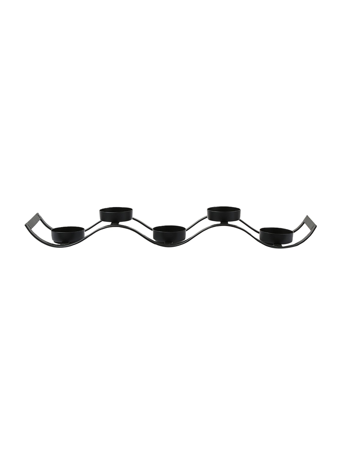Black Iron Wave Votive Candle Holder with Five Clear Glass Cups