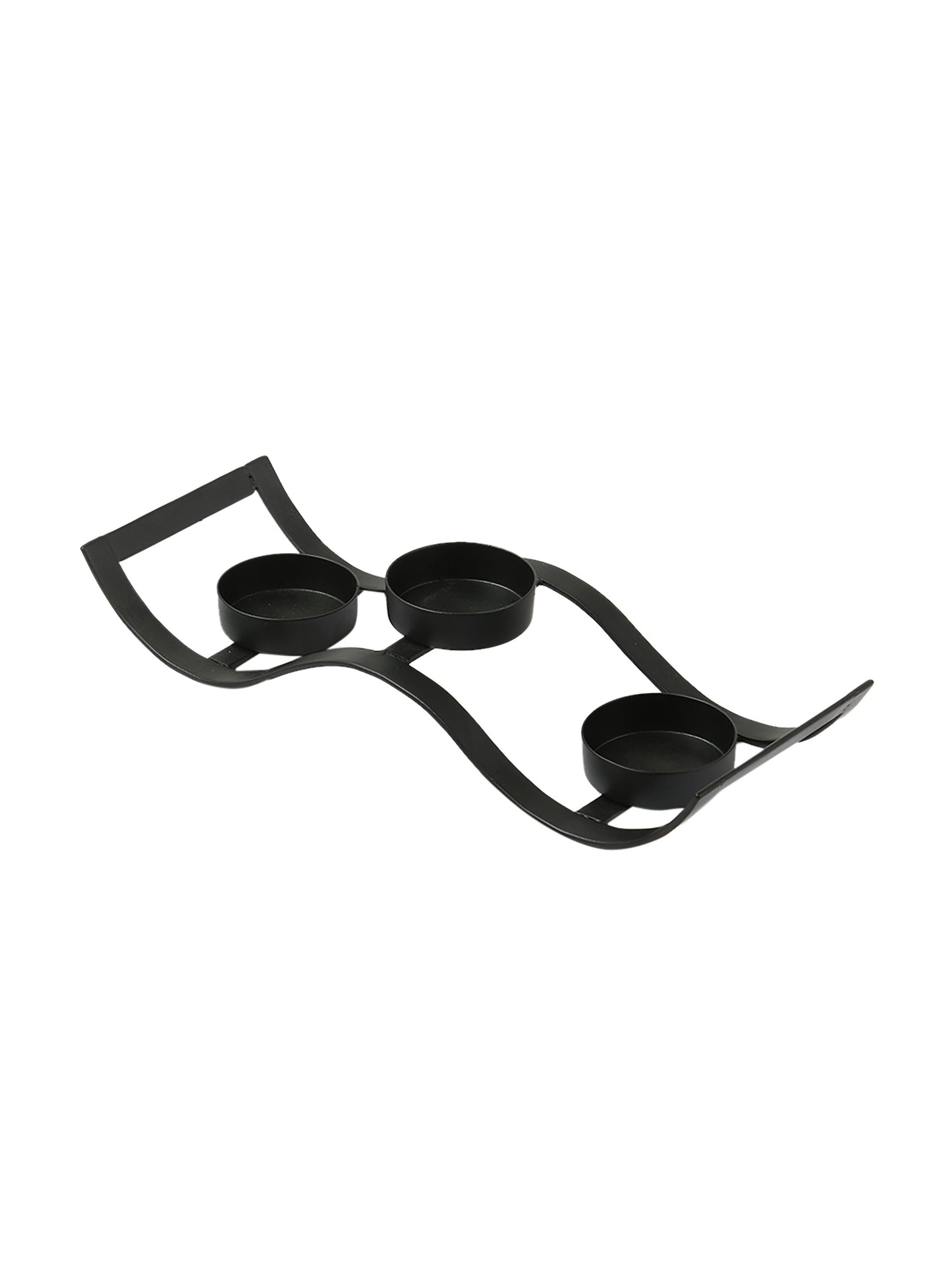 Black Iron Wave Votive Candle Holder with Three Clear Glass Cups