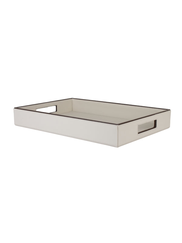 Cream & Brown Leatherite Rectangle Tray