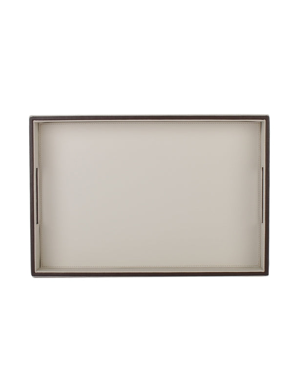 Cream & Brown Leatherite Rectangle Tray