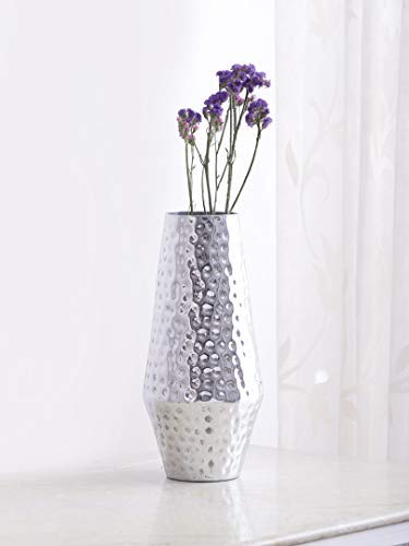 Indo Silver Finish Hammered Metal Vase