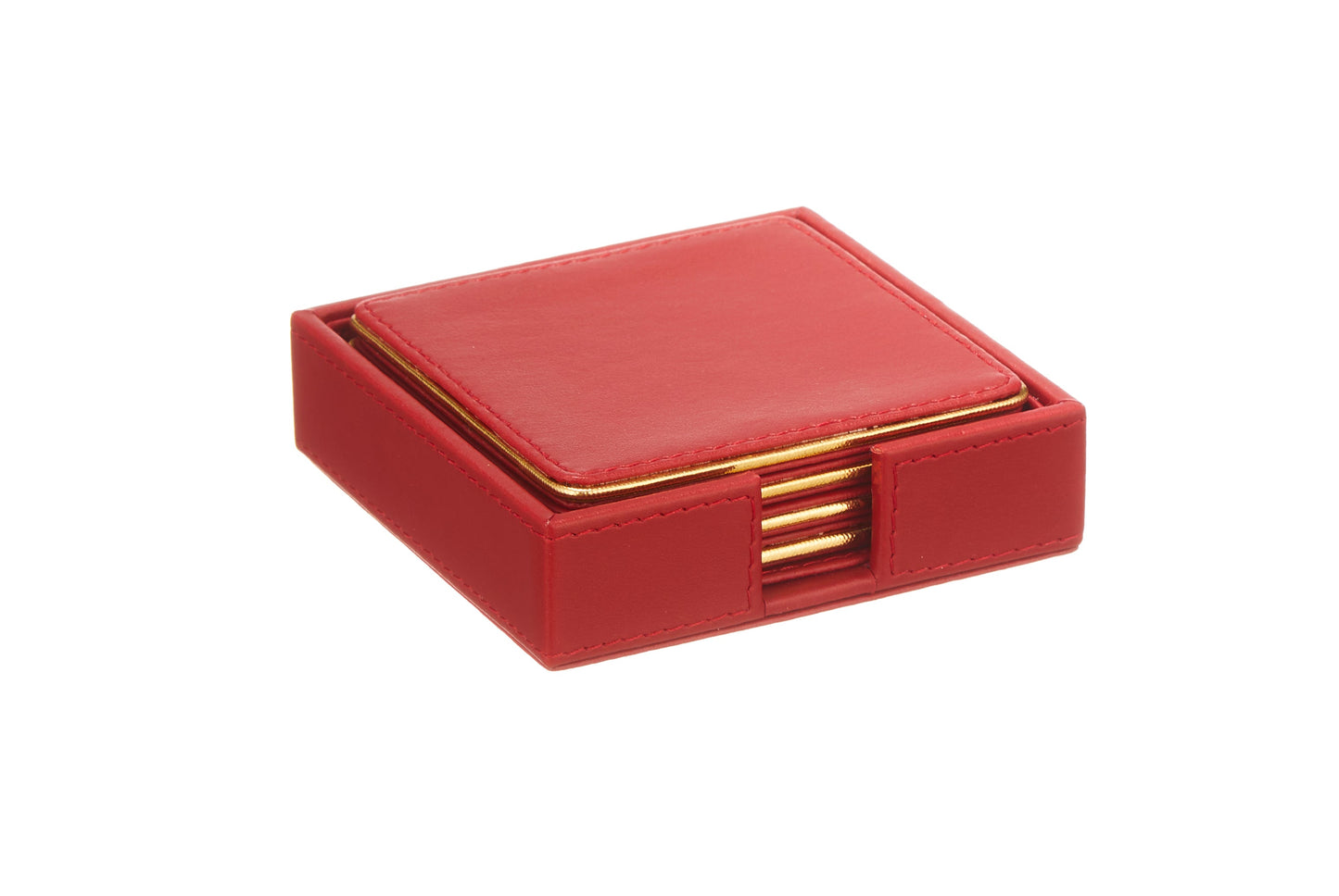Crimson Red & Gold PU Leather Coaster Set of 4