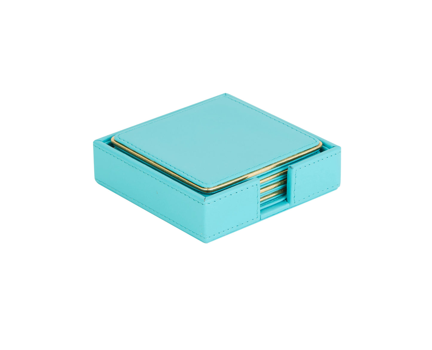 Sapphire Blue & Gold PU Leather Coaster Set of 4