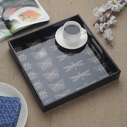 Valeria Black & Gold Printed Square Tray