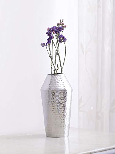 Proto Silver Finish Hammered Metal Vase
