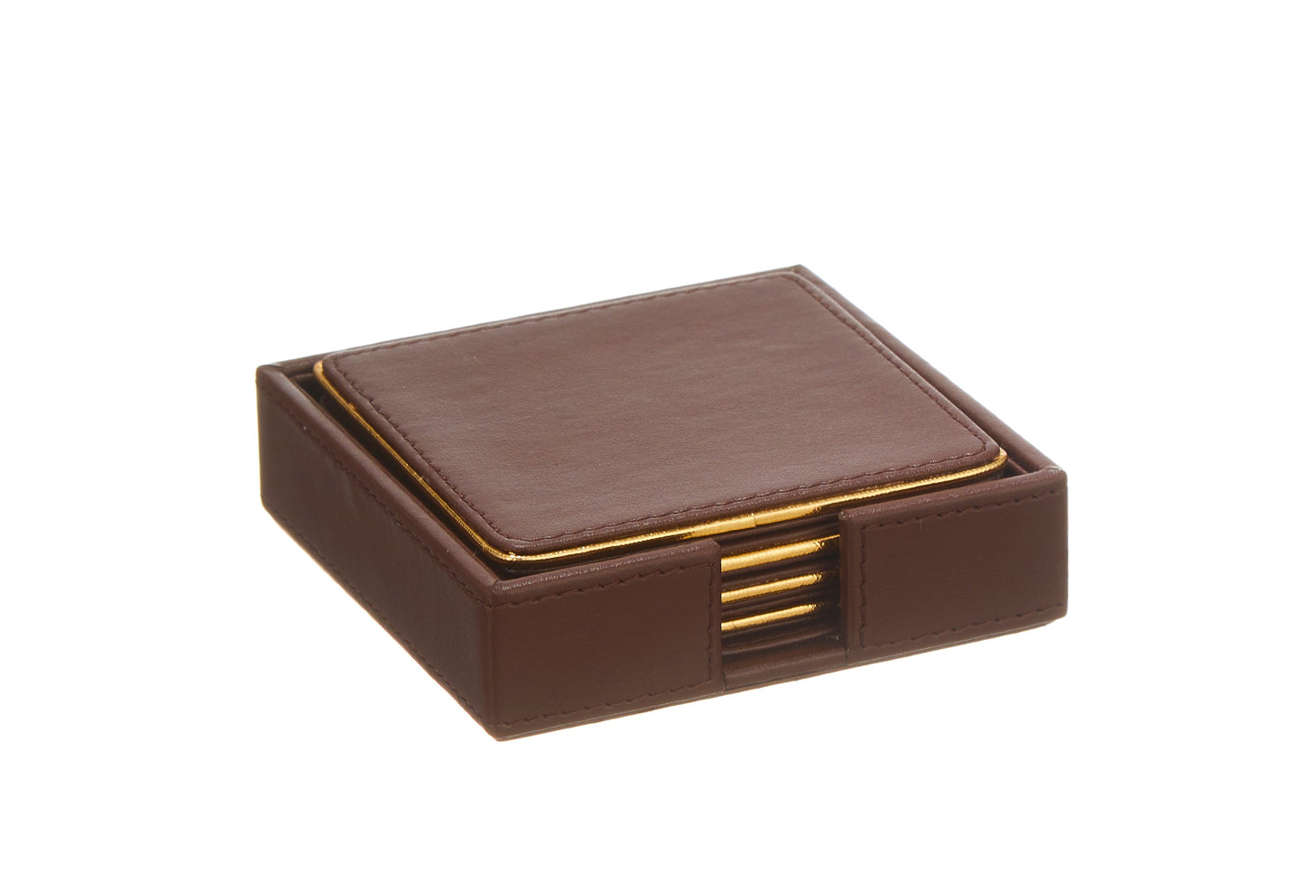 Morgan Brown & Gold PU Leather Coaster Set of 4