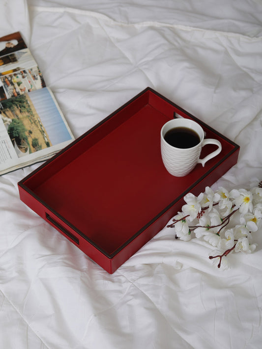 Crimson Red & Brown Leatherite Rectangle Tray
