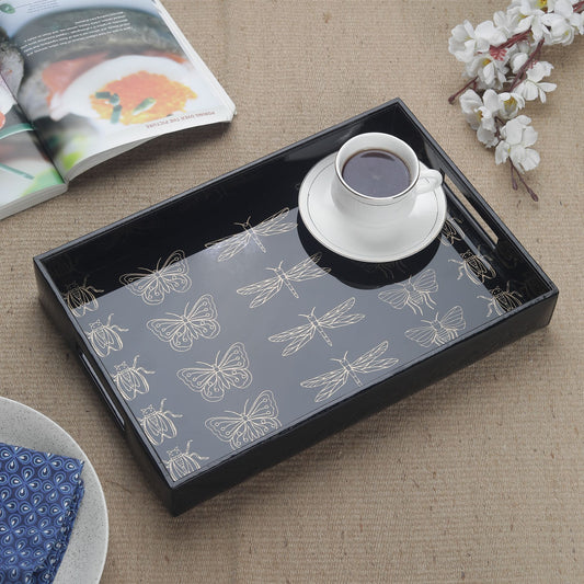 Valeria Black & Gold Printed Rectangular Tray