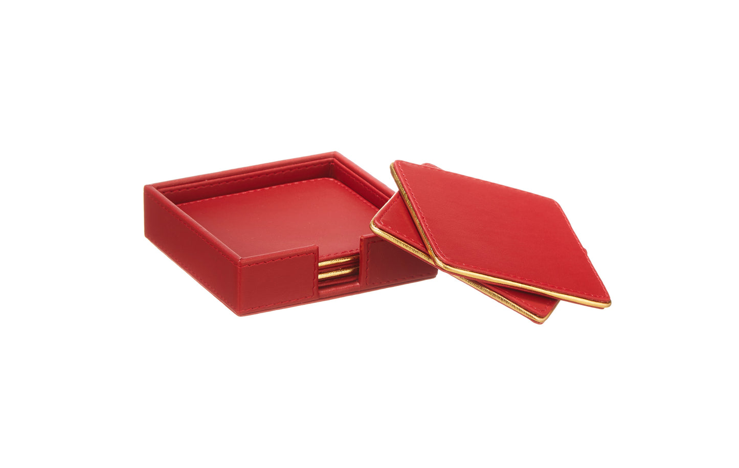 Crimson Red & Gold PU Leather Coaster Set of 4