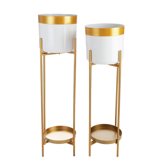 Alexis White & Gold Planters Set of 2