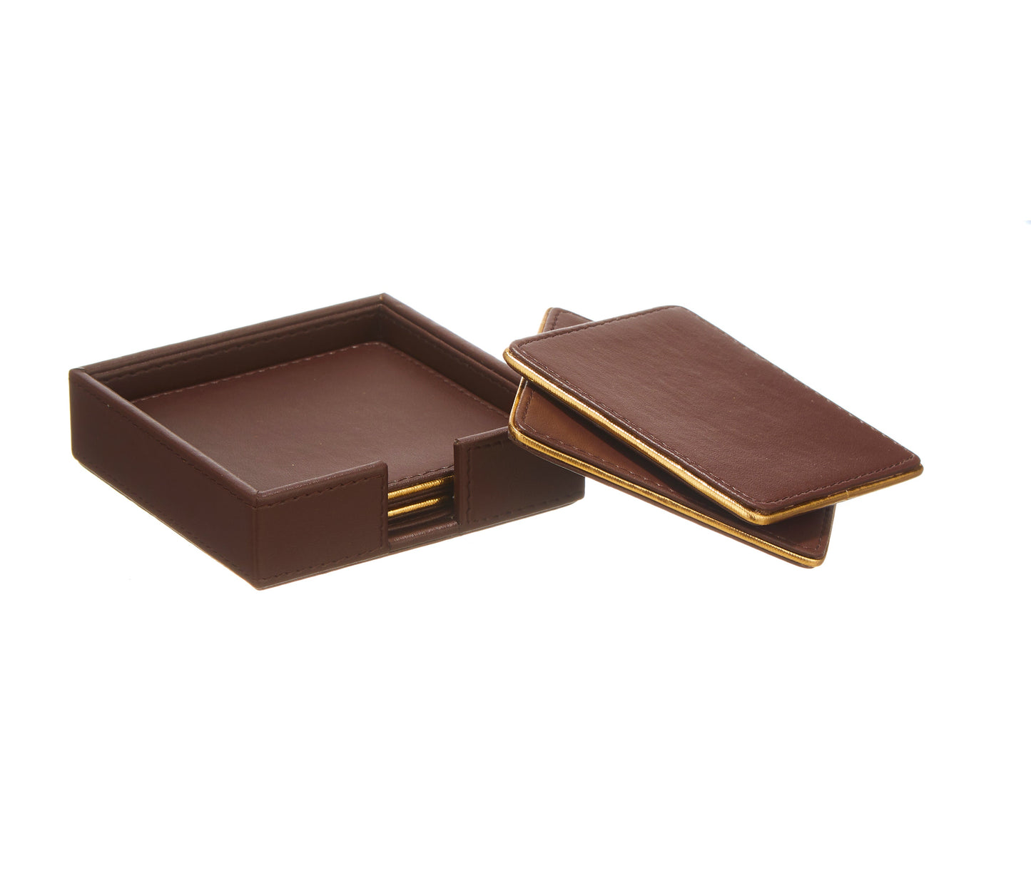 Morgan Brown & Gold PU Leather Coaster Set of 4