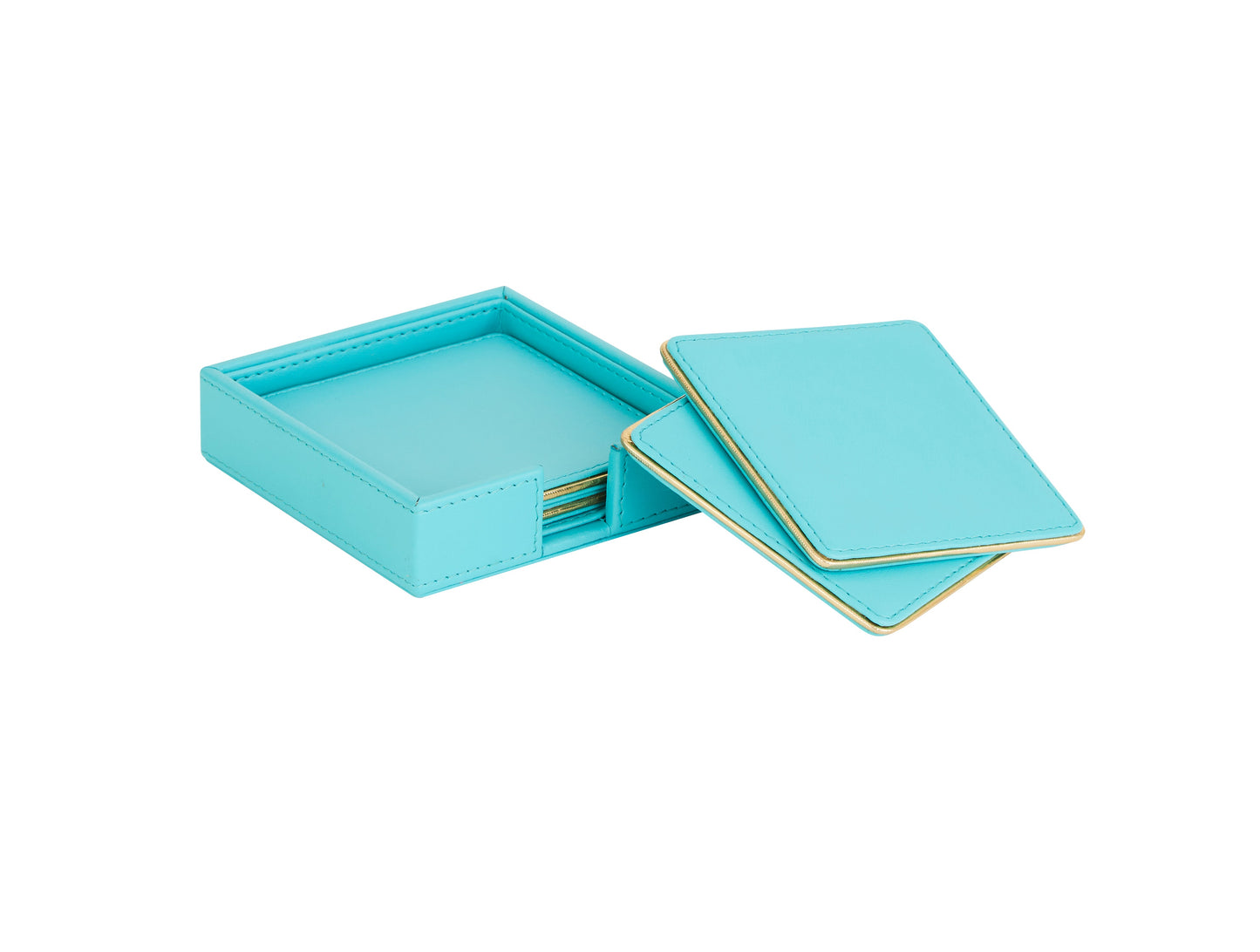 Sapphire Blue & Gold PU Leather Coaster Set of 4