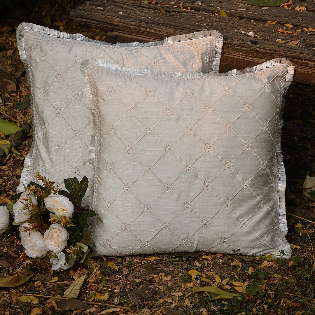 Inaya Ivory Floral Embroidered Cushion
