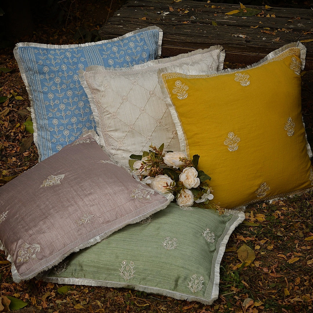 Inaya Ivory Floral Embroidered Cushion