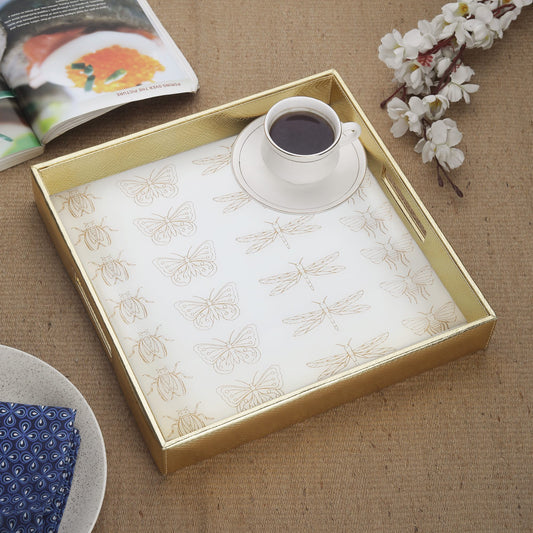 Pearl White & Gold Printed Square Tray