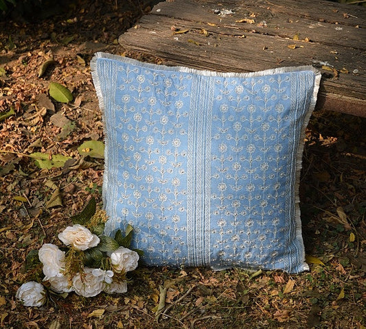 Ciara Turquoise Floral Embroidered Cushion