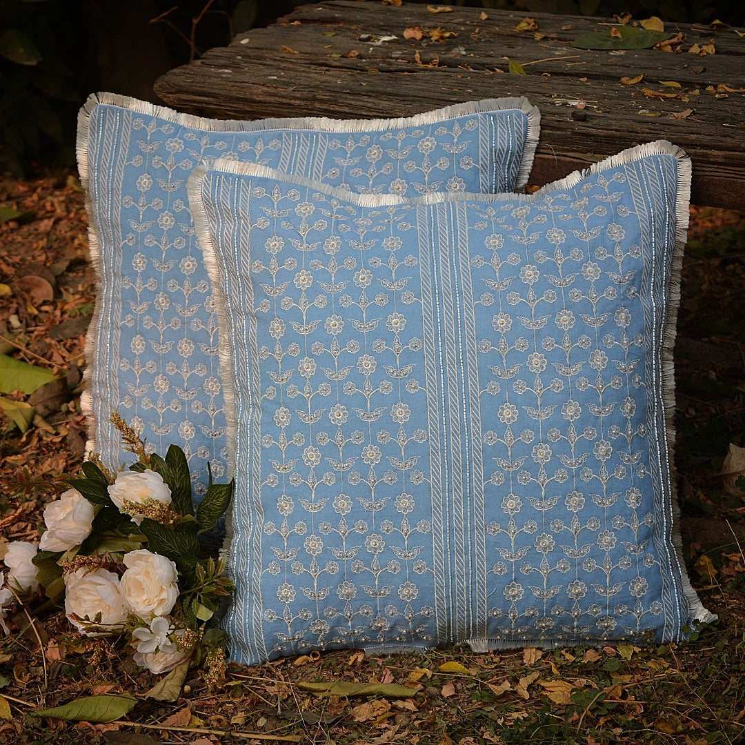 Ciara Turquoise Floral Embroidered Cushion