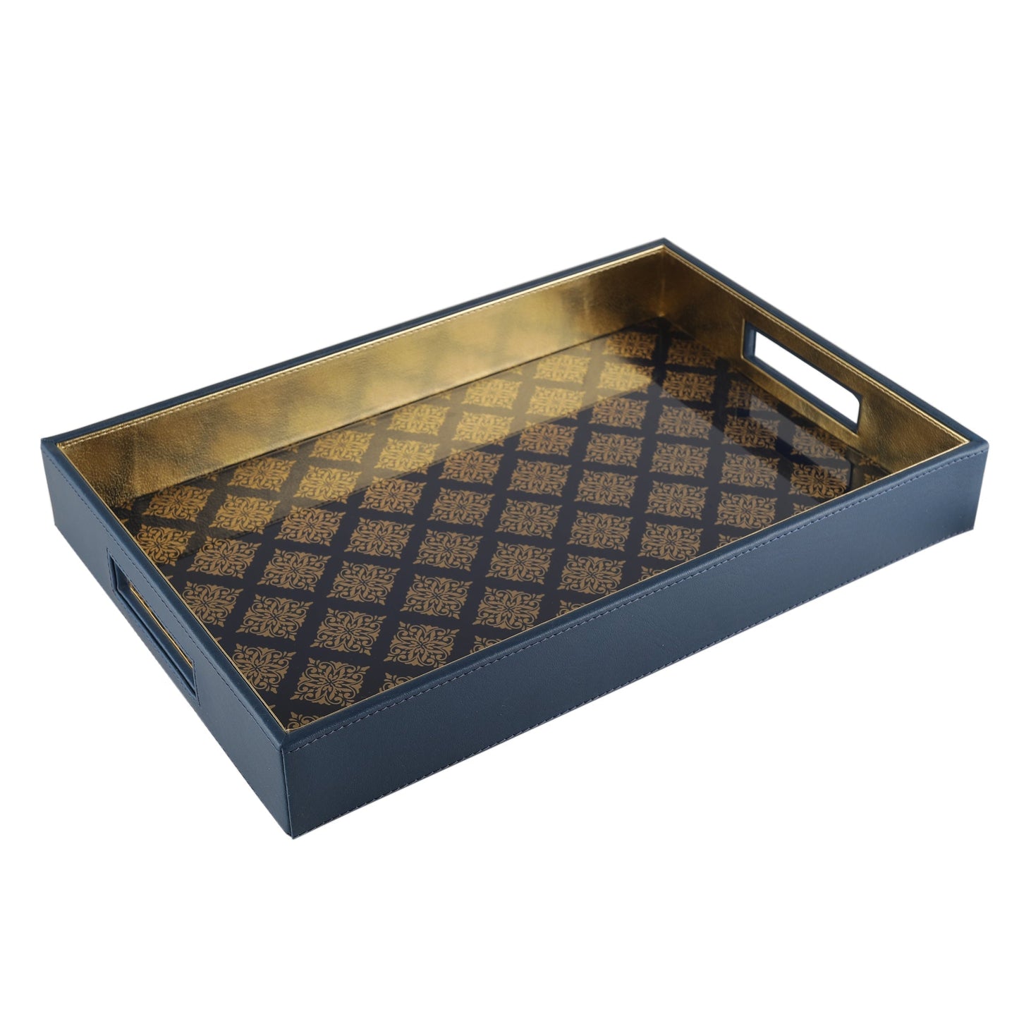 Bikaner Royal Blue Glass Printed Rectangle Tray