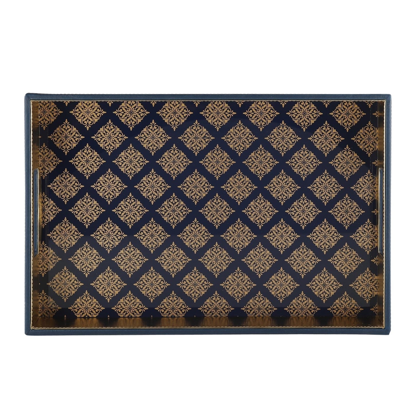 Bikaner Royal Blue Glass Printed Rectangle Tray