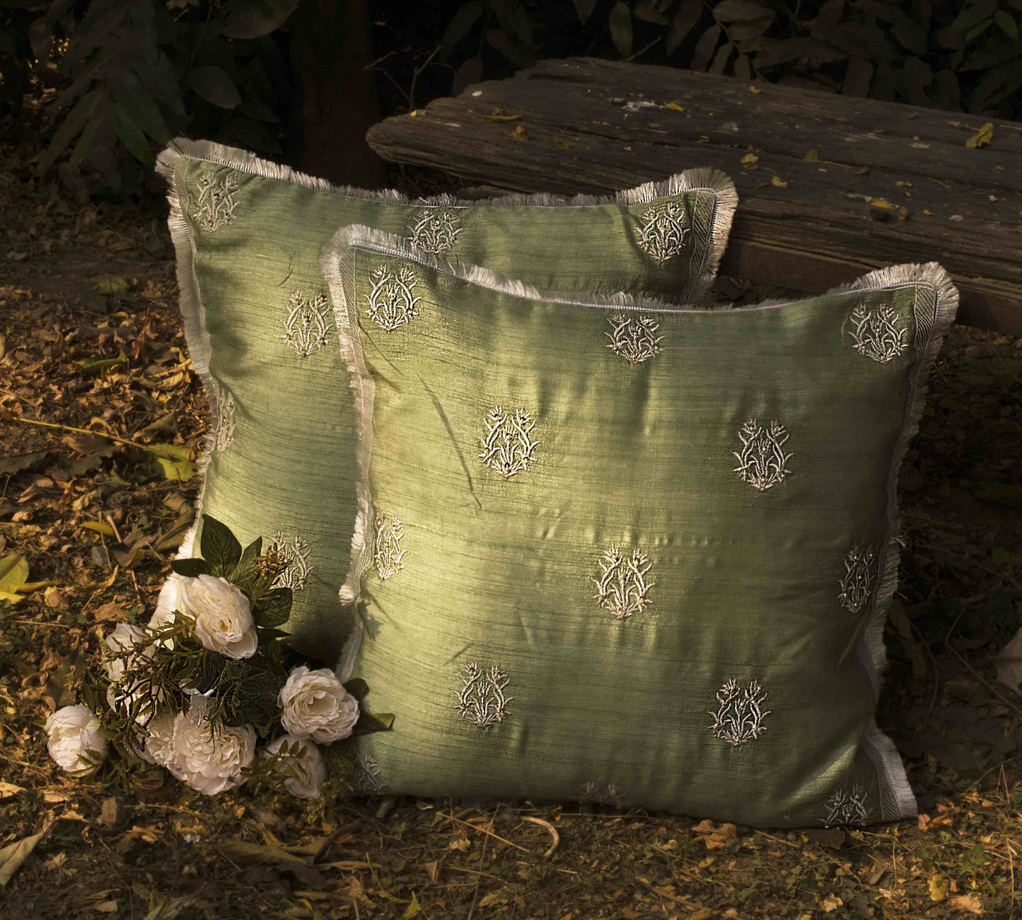 Anahi Emerald Green Embroidered Cushion