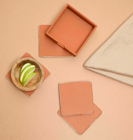 Lydia Tan & Gold PU Leather Coaster Set of 4