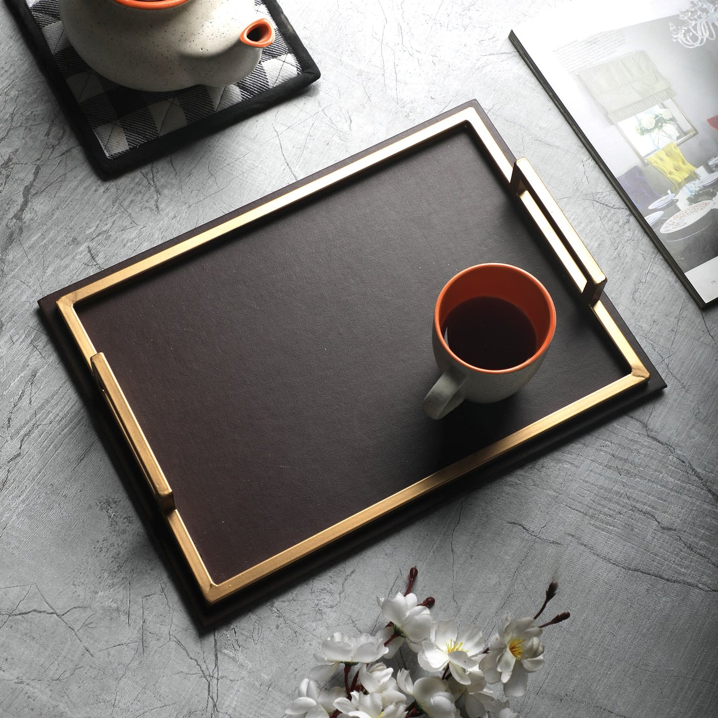 Claire Brown & Gold Rectangular Tray