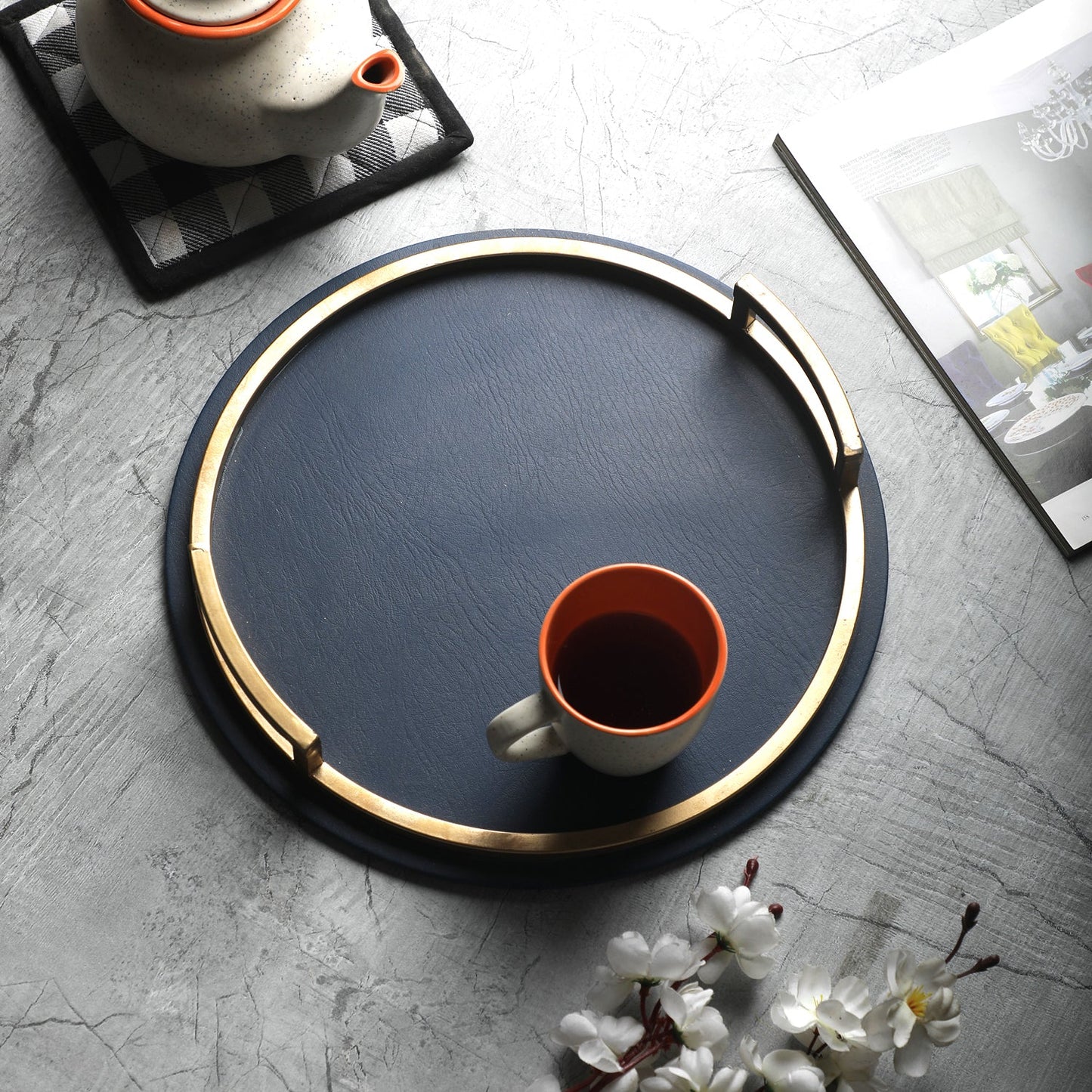 Indigo Royal Blue & Gold Circular Tray