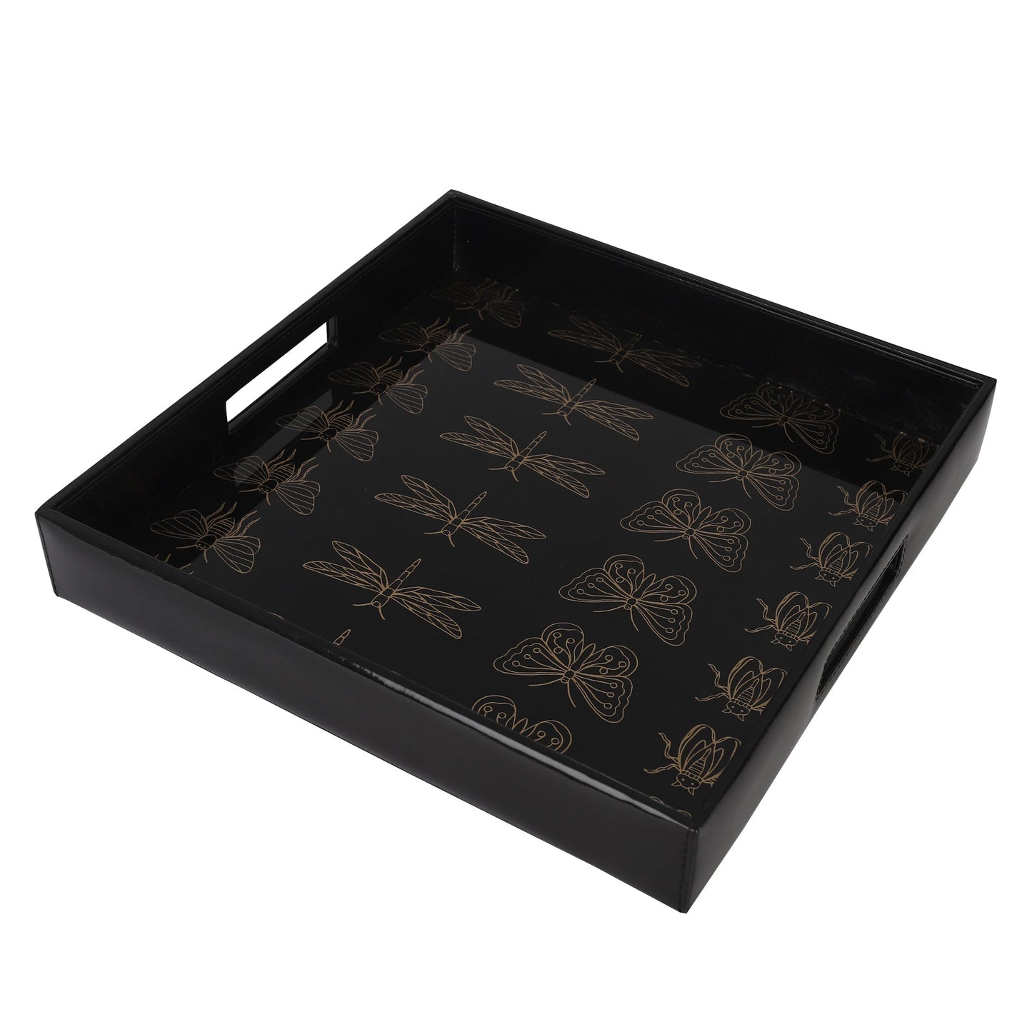 Valeria Black & Gold Printed Square Tray