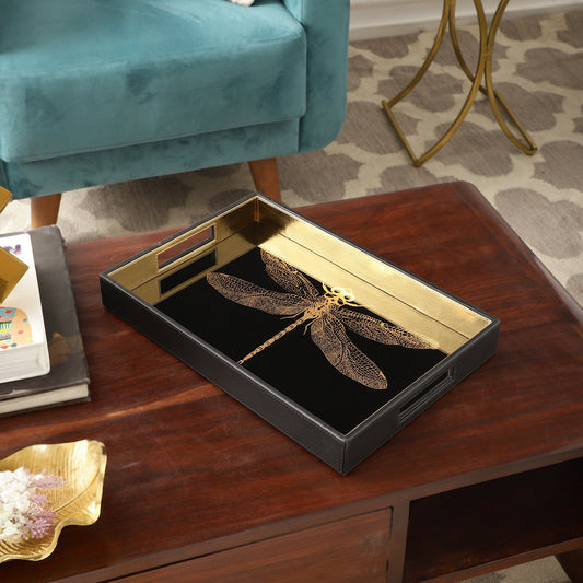 Azalea Dragonfly Black & Gold Rectangle Tray