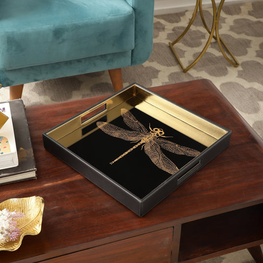 Azalea Dragonfly Black & Gold Square Tray