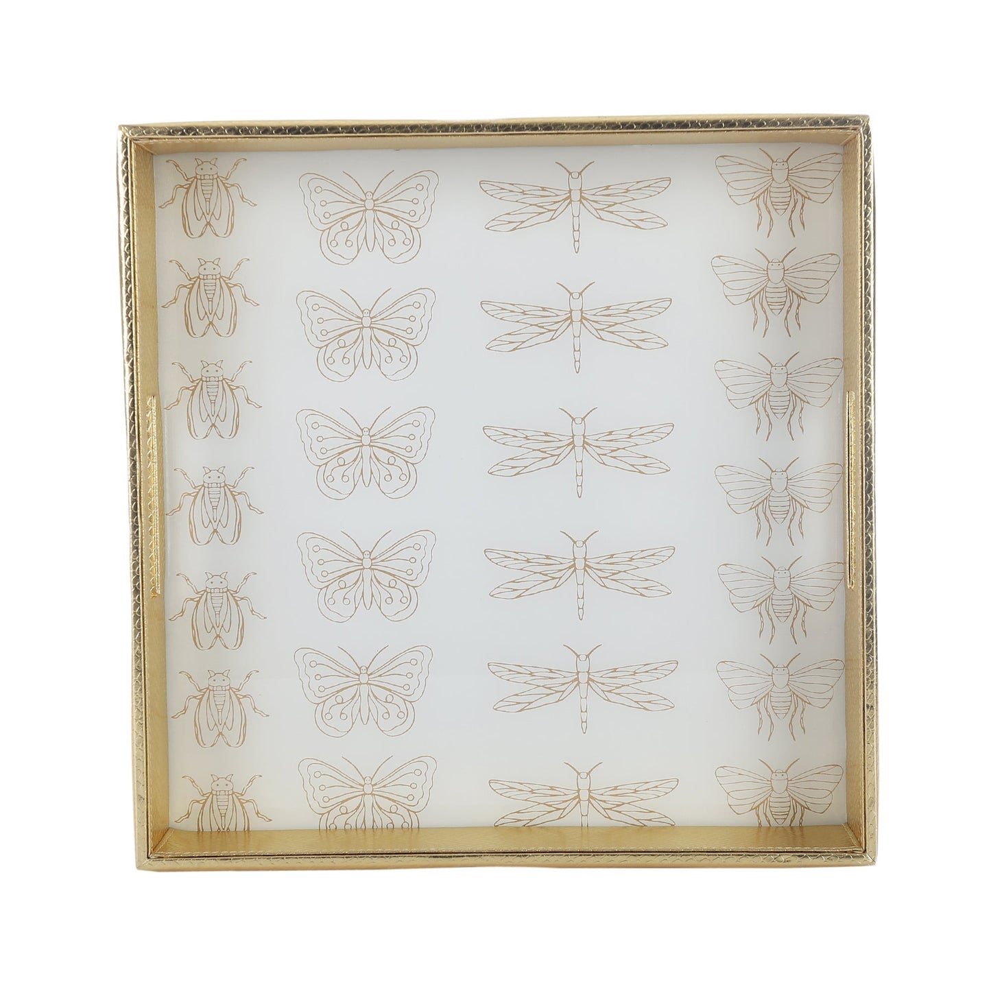Pearl White & Gold Printed Square Tray