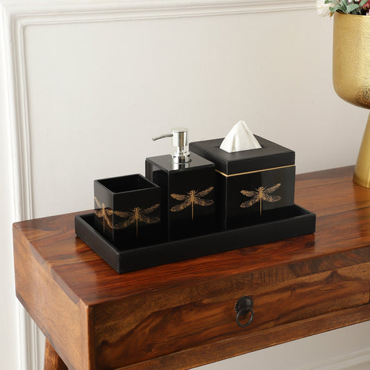 Azalea Dragonfly Black & Gold Bathroom Set