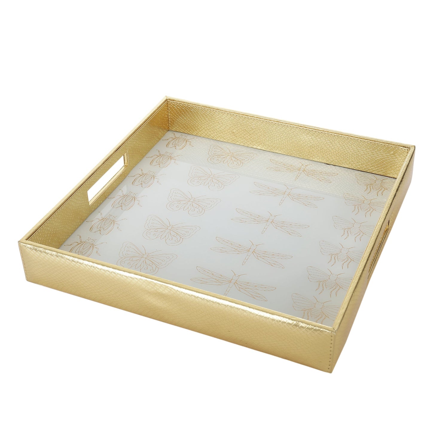 Pearl White & Gold Printed Square Tray