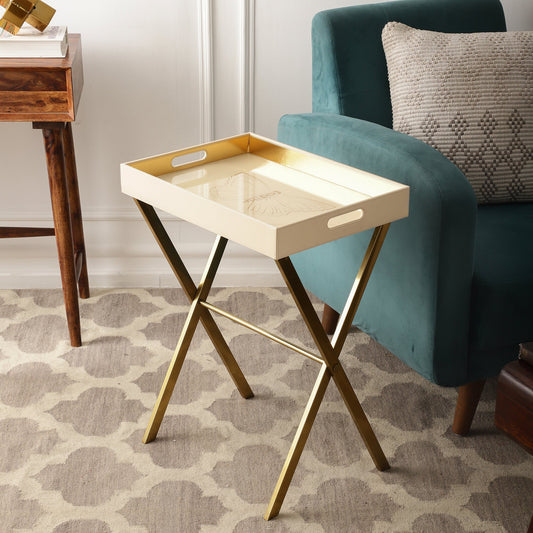 Zahara Butterfly Cream & Gold Butler Tray Table