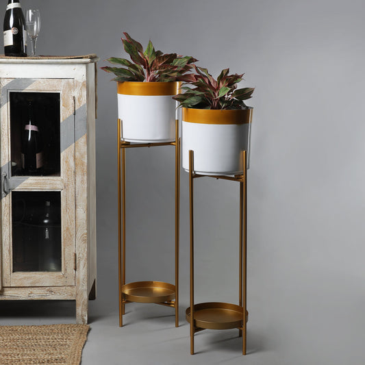 Alexis White & Gold Planters Set of 2