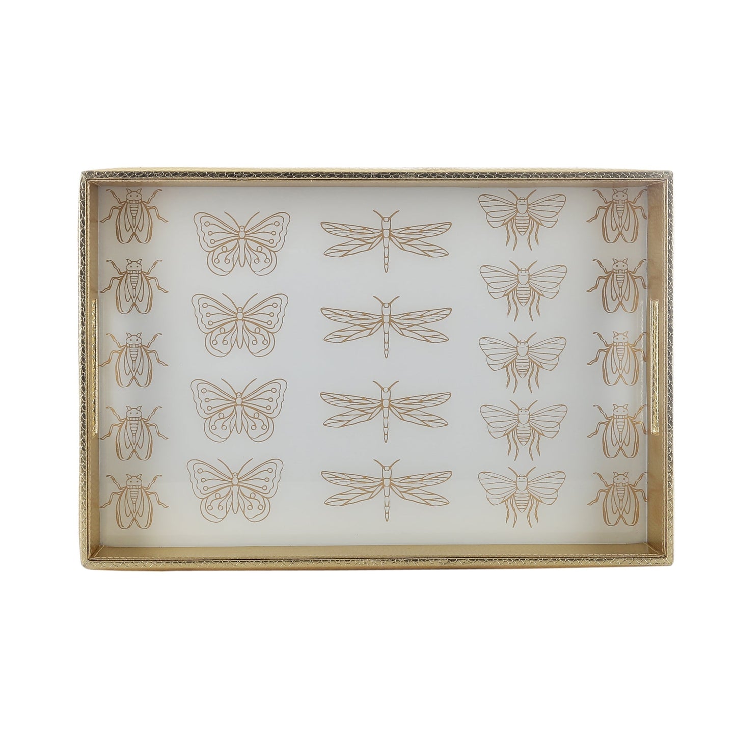 Pearl White & Gold Printed Rectangular Tray