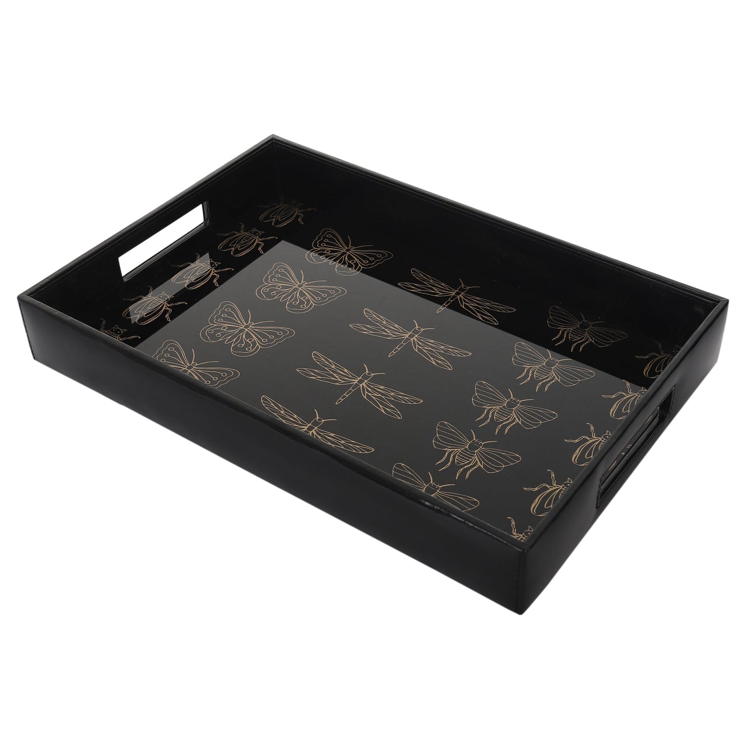 Valeria Black & Gold Printed Rectangular Tray