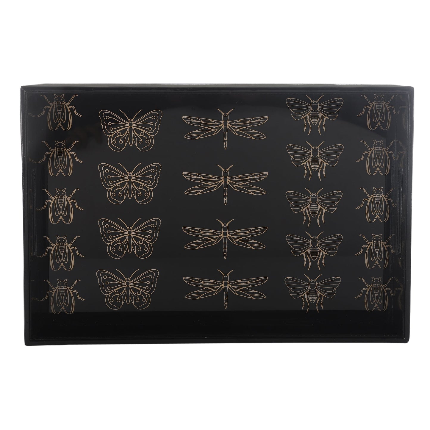 Valeria Black & Gold Printed Rectangular Tray