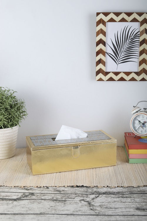 Mysore gold Pattern Glass Printed Leatherite tissue box
