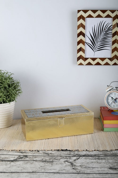 Mysore gold Pattern Glass Printed Leatherite tissue box
