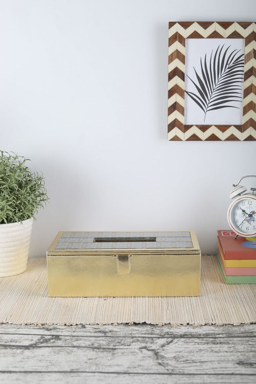 Mysore gold Pattern Glass Printed Leatherite tissue box