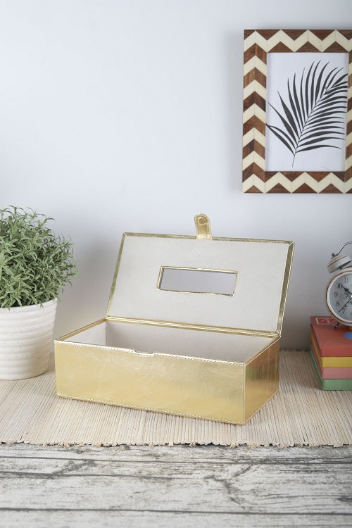 Mysore gold Pattern Glass Printed Leatherite tissue box
